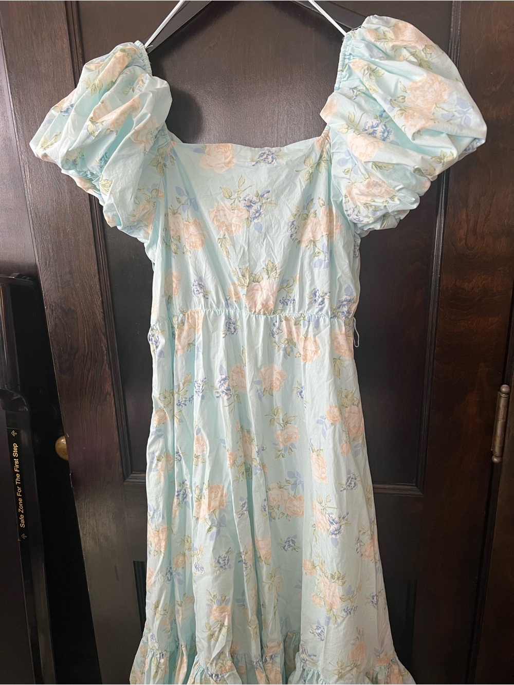 LoveShackFancy Pale Blue Floral Puff-Sleeve Midi Dress - Picture 2 of 6